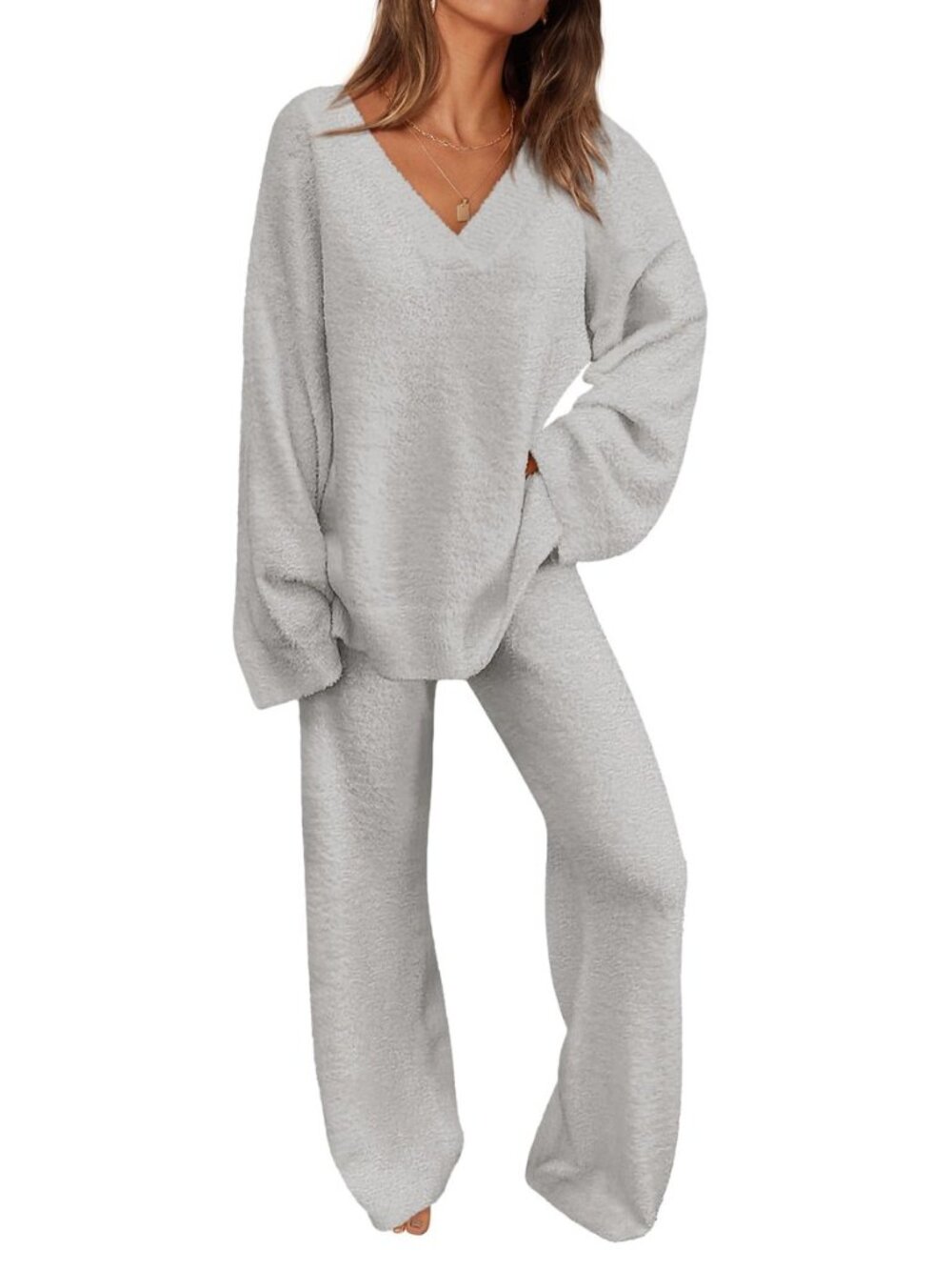Lounge Sets for Women Fall 2 Piece Fuzzy Sweater Pajama Set